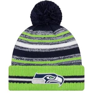 New Era NFL Seattle Seahawks Navy Neon Green Cuffed Knit Winter Beanie Cap OSFM - Picture 1 of 2