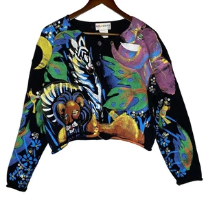 Kolorway Vintage Hand Painted Cardigan Sweater Safari Animal Motif size - Picture 1 of 5
