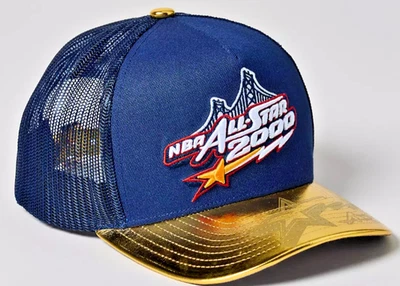 Chapéu caminhoneiro NBA All-Star Game 2000 couro dourado brilhante malha fivela alça novo ajuste - Imagem 1 de 4