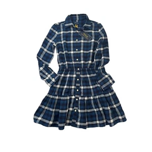 Polo Ralph Lauren Plaid Flannel Shirt Dress Tiered Long Sleeve Girls Size 10 NWT - Picture 1 of 6