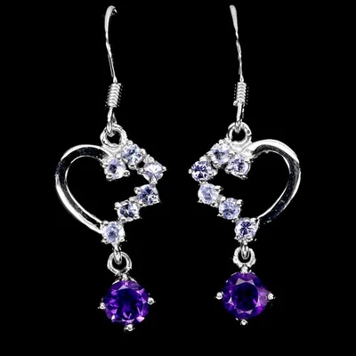 Pendientes redondos de plata de ley Black Friday amatista 5 mm joyería de tanzanita Foto 1 de 4