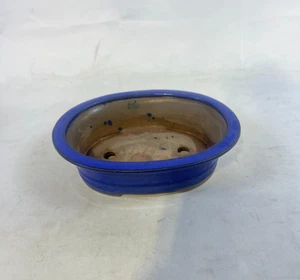Japanische blau glasierte Ton Keramik Fuß Bonsai Sukkulenten Töpfe 2 Abflusslöcher - Bild 1 von 4