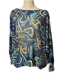 Free For Humanity Top Damen M/L Strick blau gold Dolmanärmel Bauern Hippie Fun - Bild 1 von 21