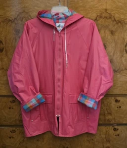 MISTY HARBOR ~ WOMEN'S VINTAGE PINK HOODED RAIN COAT W/COLORED CHECKED LINING~3X - Picture 1 of 6