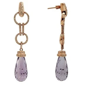 14K ROSÉGOLD PAVE DIAMANT ROSA AMETHYST LANGE BAUMELN EDELSTEIN STATEMENT OHRRINGE - Bild 1 von 1