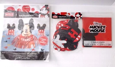 🎂3 Pcs. Mickey Mouse Party Table Decoration Kit , Birthday Banner & Table Cover - Image 1 of 4