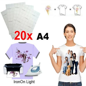 20 sheets A4 Inkjet Iron Heat Transfer Paper For Light Cotton T-shirt - Picture 1 of 7