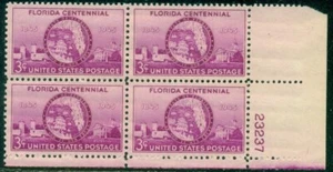 SCOTT # 927 PLATE BLOCK, FLORIDA CENTENNIAL, MINT, OG, NH, GREAT PRICE! - Picture 1 of 1