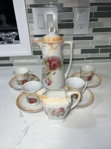 VINTAGE LEUCHTENBURG GERMAN PORCELAIN CHOCOLATE SET POT CUPS SAUCERS Creamer - Picture 1 of 12