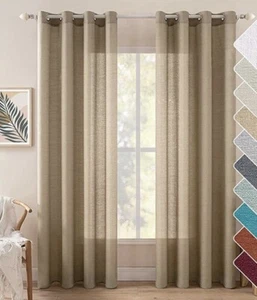 New Miulee Linen Look Textured Semi Sheer Grommet Curtain Panels Set Of 2 52x104 - Picture 1 of 8