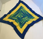 Handmade Crochet Baby Blanket 34x49” Throw Granny Afghan Blue Yellow Green NWOT