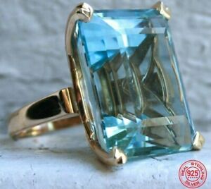 Natural Aquamarine Ring 925 Sterling Silver Women's Big Jewelry Engagement