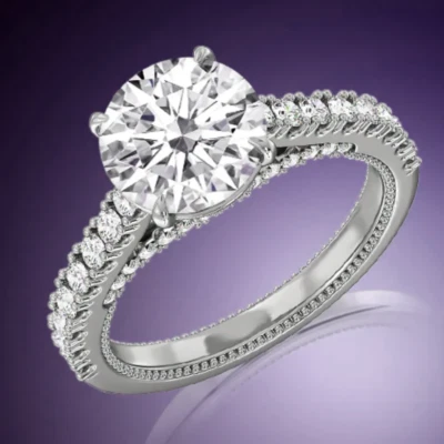 14K White Gold Diamond Wedding Ring 2.30 Ct Round Cut Lab Created IGI  - Image 1 of 4