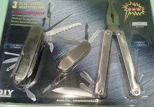 3 PEZZI SET DUE COLTELLI + PINZA MULTIFUNZIONE IN ACCIAIO INOSSIDABILE - Imagen 1 de 1