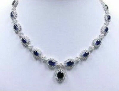 Precioso Collar Oro Blanco Zafiro Azul 18" Foto 1 de 3