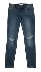 Free People Women Sz 25 Blue Skinny Jeans Dark Wash Destroyed Busted Knee Strech - Picture 1 of 11