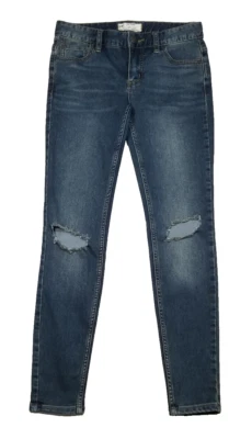 Free People Women Sz 25 Blue Skinny Jeans Dark Wash Destroyed Busted Knee Strech - Image 1 of 4