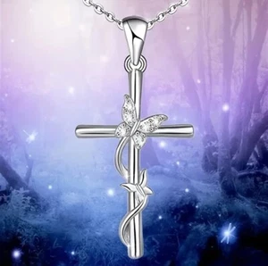 Necklace Pendant -  Butterfly Cross - Picture 1 of 3