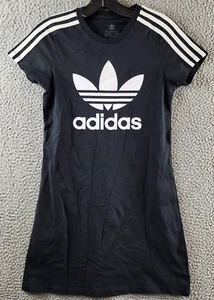 adidas Striped Short Sleeves Round Neck Tshirt Dress Girls' M Black Pullover - Picture 1 of 15