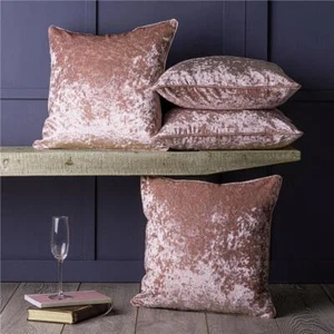 Cushion Covers Crushed Velvet 4 Pack Blush Pink 18 inch Piped edges RRP £39      - Picture 1 of 3