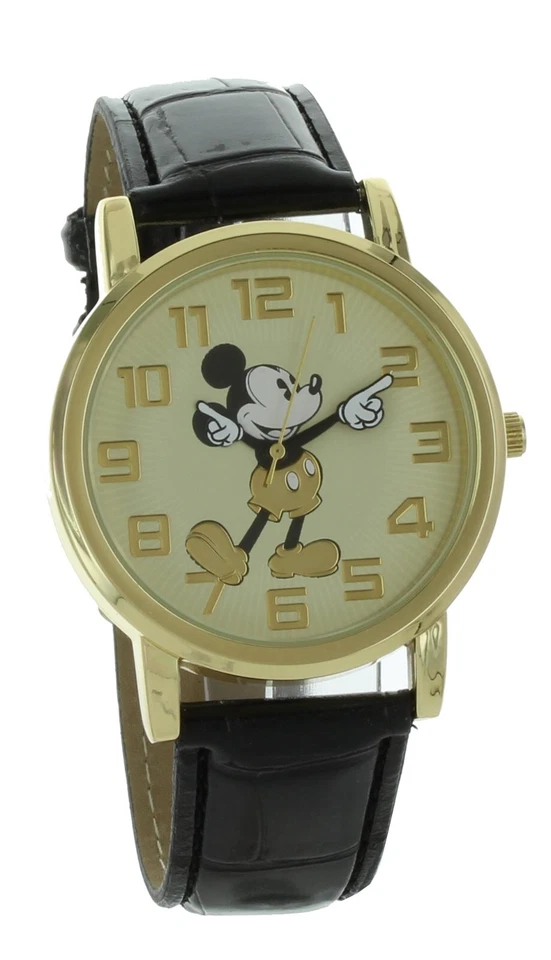 Disney MK1458 Men's Mickey Mouse Gold Tone Gold Dial Leather Band Watch