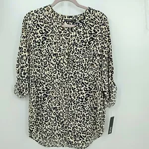 Apt 9 Tunic Blouse Size Large Animal Print Roll Tab Long Sleeve Pullover - Picture 1 of 9