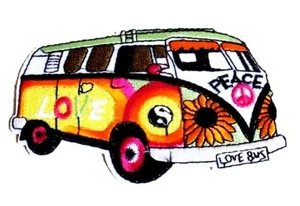 Camper Van Patch 11cm x 7cm Camping Love Peace Embroidered Iron Sew On Flower - Picture 1 of 1