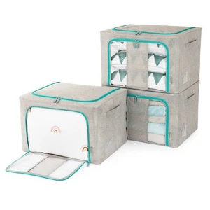 Foldable Clothes Storage Bags Zipped Organizer Wardrobe Closet Boxes Steel Frame - Picture 1 of 10