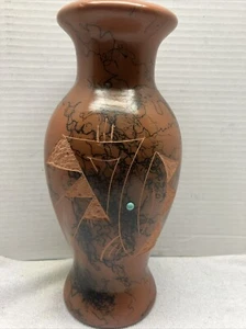 P Lahne 10 1/2” Navajo Horse Hair Turquoise Pottery Vase - Picture 1 of 8