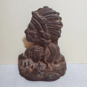 Antico fermalibri vintage singolo in ghisa testa di capo indiano alto 4-7/8" - Foto 1 di 6
