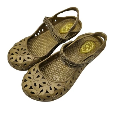 Niñas pequeñas Talla 10 Estilo Mary Jane Ballet Pisos Dorado Floral Foto 1 de 4