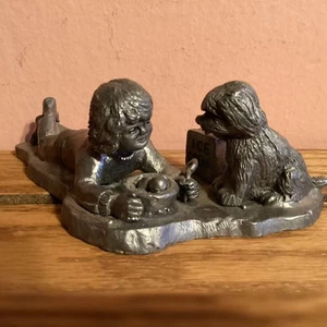Michael Ricker Pewter Figurine - Little Child Having Ice Cream W/Dog - Vintage - Picture 1 of 13