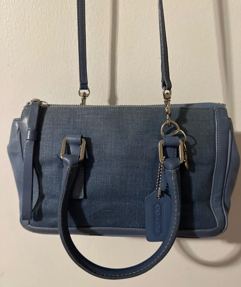 Bolso Bandolera De Colección Coach Bonnies Legacy Lino/Cuero Azul 9428 Foto 1 de 1