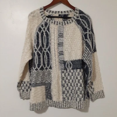 Suéter Chaps Para Mujer 2XL Crema Azul Marino Algodón Acrílico Patchwork Tejido Foto 1 de 4