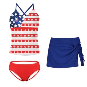 Girls 4th of July Tankini Swimsuits 11-12 Years Kids Independent Day Bathing ... - Picture 1 of 4