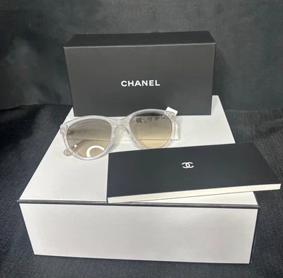 CHANEL Sunglasses 5523-U  Clear Sparkly Glitter Cat Eye Frames Gradient - Image 1 of 4
