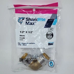 SharkBite MAX 1/2 in. Brass 90-Degree Push-to-Connect Elbow Fitting, UR248A - Picture 1 of 6