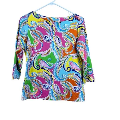 Camisa J McLaughlin Mujer Top Talla Mediana Colorida Paisley Catalina Tela Preppy Foto 1 de 4