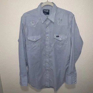 Wrangler Men’s Pearl Snap X-Long Tails Size 16 Blue - Picture 1 of 6