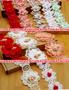 1 Yd Flower Pearl Satin Trim Lace Ribbon Wedding Dress Embroidered Diy Craft Sew - Picture 1 of 90