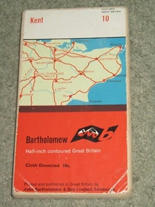 Bartholomews Half Inch Map; sheet 10 Kent - 1962 on dissected cloth - Imagen 1 de 3