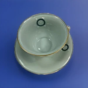 Pirkenhammer Czech Porcelain (4) Teacups & Saucers Pale Blue Green w Gold Trim - Picture 1 of 12