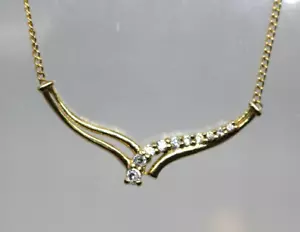 Ladies Sterling Silver Vermeil NOS Cubic Zirconia V Shape Necklace 18" - Picture 1 of 6