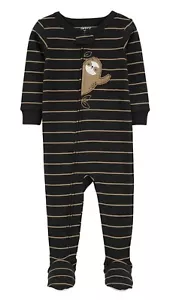 18m Carter's Baby 1-Piece Black Striped Sloth Cotton Footie Pajamas 18 month NWT - Picture 1 of 2