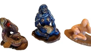 Vintage 90s Manic Minikins Clay Set of 3 Primitive Abstract Boho Geode Base - Picture 1 of 9