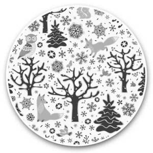 2 x Vinyl Stickers 20cm (bw) - Woodland Owl Fox Tree Snow #36332 - Afbeelding 1 van 8