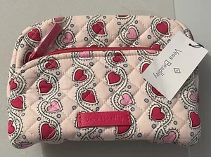 Vera Bradley NWT Iconic Medium Cosmetic Bag/Pouch STITCHED HEART VINES Red/Pink - Picture 1 of 8