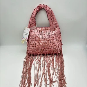 NWT Floral Full Beaded Fringe Pink Hand Bag Purse Handcrafted India TikTok Viral - Picture 1 of 6