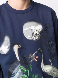 ETRO Felpa crewneck sweatshirt Sweater Mens 2XL Embroidered Heron Navy Blue - Picture 1 of 17