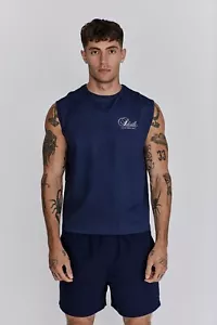 SikSilk Mens Navy Logo Vest Medium - Picture 1 of 5